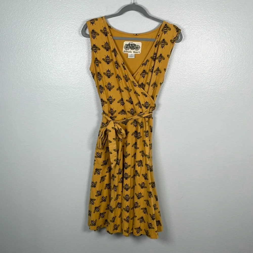 Effie’s Heart Mustard Yellow Bee Novelty Print Wrap top dress with pockets XL - Picture 1 of 11